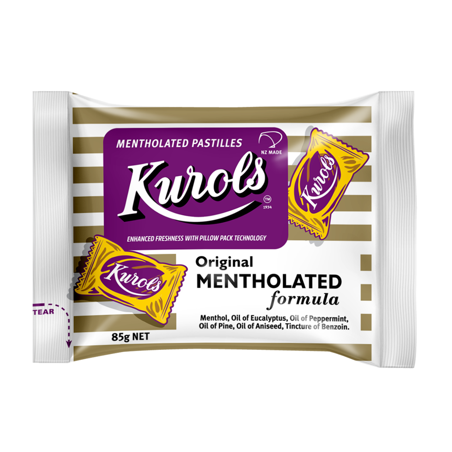 Kurols mentholated pastilles packaging on a white background